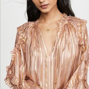 Ulla Johnson Lucinda Blouse in Metallic Stripe Silk